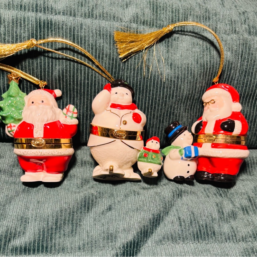 Lenox Festive Santa and Snowman Ornaments Trio Set